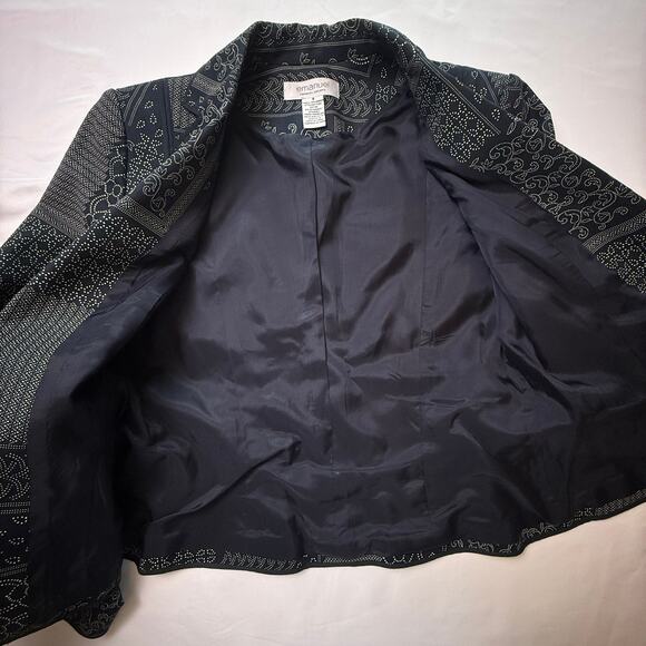Emanuel Ungaro Women’s Patchwork Print Blazer Navy White Cotton Spandex Size 8 - Picture 7 of 16